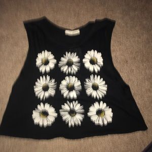 Flower print black tank top crop